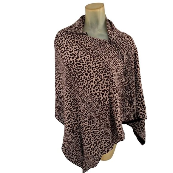 Scarf Wrap Marino wool Leopard Print Poncho Brownreversible 26 X 60 - Picture 3 of 13